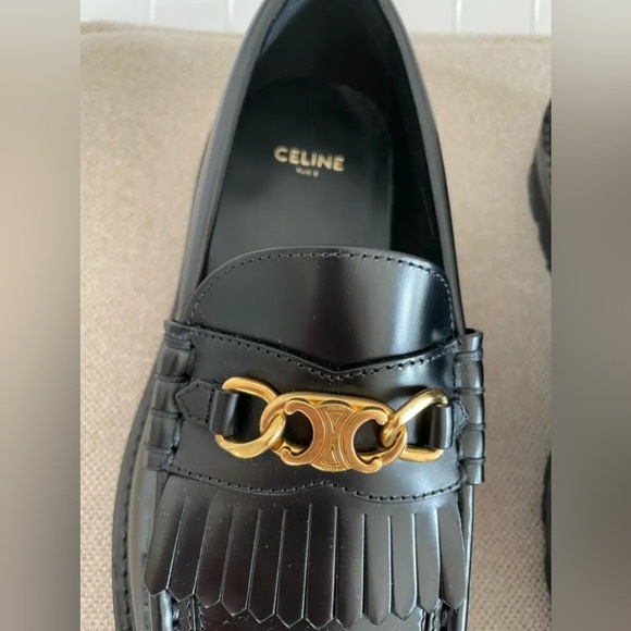 Celine Glossy Black Loafers with Gold Detail - Picture 8 of 9